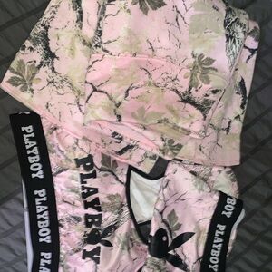 PLAYBOY women Pink and Black Pajama Set with matching sweatpants